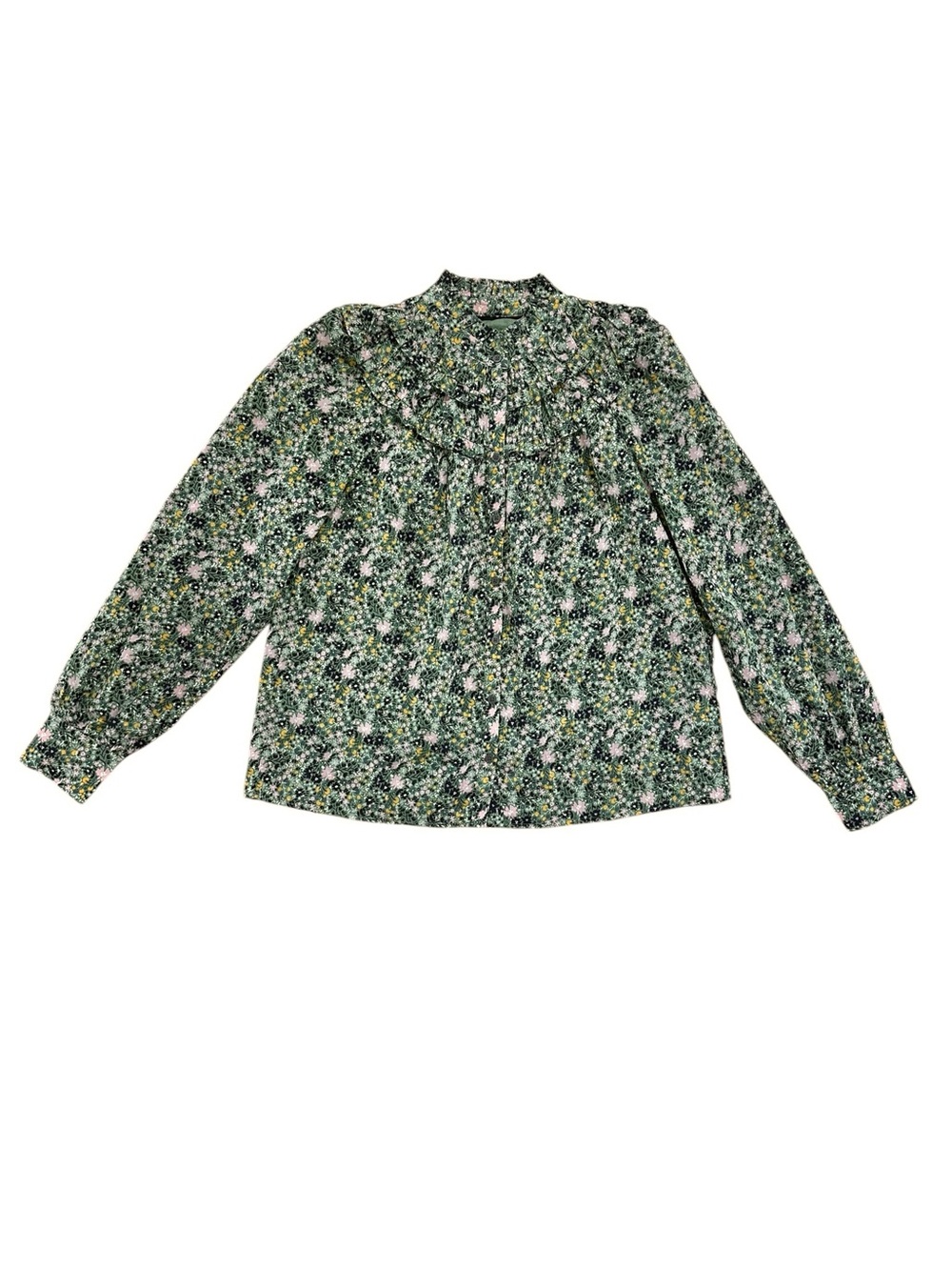 Boden Green Floral Long Sleeve Button Up Top